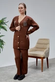 Kadın Triko Takım Taşlı Standart Beden Kahverengi thumbnail 9