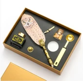 Tüylü Mühürlü Divit Dolma Kalem Seti Pudra Renk - 1