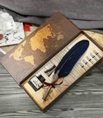 Tüylü Mühürlü Divit Dolma Kalem Seti Siyah - 1