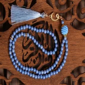 Kadife Kuranı Kerim İnci Tesbihli Simli Goblen Seccadeli Bebe Mavi Renk - 3