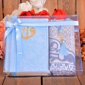 Kadife Kuranı Kerim İnci Tesbihli Simli Goblen Seccadeli Bebe Mavi Renk - 1