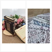 Orta Boy Kuranı Kerim Cilt Bezli Makrepli Kabe Desenli & Simli Goblen Seccade - 1