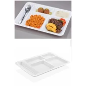 10 Adet 5 Bölmeli Kırılmaz Tabldot Tabak Self Servis Yemekhane Okul Lokanta Tabildot (40 cm x28 cm) - 1