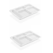 10 Adet 5 Bölmeli Kırılmaz Tabldot Tabak Self Servis Yemekhane Okul Lokanta Tabildot (40 cm x28 cm) - 4
