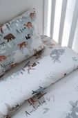 NOU Hayvan Haritası Organik Çarşaflı Bebek Nevresim Seti (100X150 - 35x45 - 60x120) - Animal Map - 1