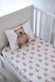 NOU Pofuduk Ayılı Organik Bebek Lastikli Çarşaf Seti (60x120+15)  -  Fluffy Bear - 1