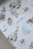 NOU Hayvan Haritası Organik Çarşaflı Bebek Nevresim Seti (100X150 - 35x45 - 60x120) - Animal Map - 5