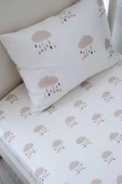 NOU Yağmur Bulutlu Organik Bebek Lastikli Çarşaf Seti (70X130+15) - Rain Clouds - 1