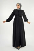 Birit Detaylı Düğmeli Ferace 6043 Siyah thumbnail 1