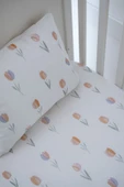 NOU Renkli Laleli Organik Bebek Lastikli Çarşaf Seti (80X140+15) - Spring Tulip - 1