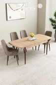 Mabel Meşe Desen 80x132 Açılabilir Mdf Masa Yemek Odası Takımı, Mutfak Takımı 4 Adet Sandalye Cappucino - 2