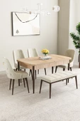 Mabel Meşe Desen 80x132 Açılabilir Yemek Odası Takımı 4 Sandalye, 1 Bench Krem - 1