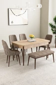 Mabel Meşe Desen 80x132 Açılabilir Yemek Odası Takımı 4 Sandalye, 1 Bench Cappucino - 1
