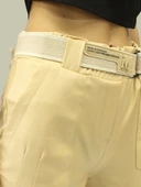 Kadın Bej Suni Deri Pantolon - Yüksek Bel, Cepli, Likralı ve Deri Görünümlü Pantolon Tayt thumbnail 3