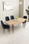 Mabel Meşe Desen 80x132 Açılabilir Mdf Masa Yemek Odası Takımı, Mutfak Takımı 4 Adet Sandalye Antrasit - 2