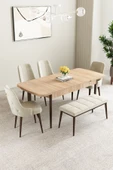 Mabel Meşe Desen 80x132 Açılabilir Yemek Odası Takımı 4 Sandalye, 1 Bench Krem - 2