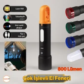 El Feneri 800 Lümen 2000 Metre Menzil 1200 mAh Şarjlı Powerbank Ledli Işık Lambası Su Geçirmez Kamp thumbnail 1