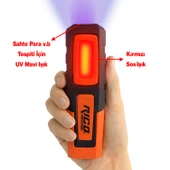 Mıknatıslı Şarjlı Ledli El Feneri 600 Lümen Lambası Spor Kamp Fener SOS & UV Mavi Işık Oto Tamir thumbnail 4