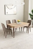 Mabel Meşe Desen 80x132 Açılabilir Mdf Masa Yemek Odası Takımı, Mutfak Takımı 4 Adet Sandalye Cappucino - 1