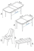 Mabel Meşe Desen 80x132 Açılabilir Yemek Odası Takımı 4 Sandalye, 1 Bench Cappucino - 5