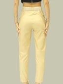 Kadın Bej Suni Deri Pantolon - Yüksek Bel, Cepli, Likralı ve Deri Görünümlü Pantolon Tayt thumbnail 4