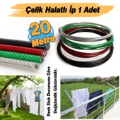 Balkon Çamaşır Kurutma Halatı Çelik Halat Kupeşte Asma Çelik Çamaşır İpi 20 Metre Korkuluk Askısı İp - 1
