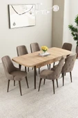 Mabel Meşe Desen 80x132 Mdf Açılabilir Mutfak Masası Takımı 6 Adet Sandalye Cappucino - 2