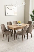 Mabel Meşe Desen 80x132 Mdf Açılabilir Mutfak Masası Takımı 6 Adet Sandalye Cappucino - 1