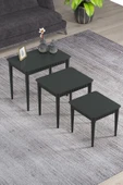 Elegance Antrasit Mdf Lake Boyalı Tabla Gürgen Ayak 3 Lü Zigon Sehpa Takımı Çay Sehpası Servis Sehpa Antrasit - 3