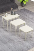Elegance Krem Mdf Lake Boyalı Tabla Gürgen Ayaklı 3 Lü Zigon Sehpa Takımı Çay Sehpası Servis Sehpası Krem - 3