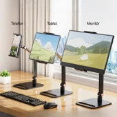 TriLine Monitör Tablet iPad Telefon Tutucu 12-16 İnç Universal Metal 360° Derece Döner Stand - 2