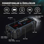 Avapow A9 29.6WH/8000MAH 1500A Jump Starter Taşınabilir Akü Takviye Kiti (Powerbank + LCD + LED Işık) - 6