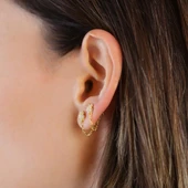 Çiçek Zincirli Gold Gümüş Küpe thumbnail 2