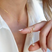 Kutup Yıldızı Zirkon Taşlı Gold Gümüş Kolye thumbnail 4