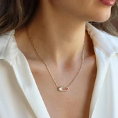 Çengelli İğne Trend Gold Gümüş Kolye thumbnail 1