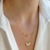 Kelebek İkili Zirkon Taşlı Gümüş Kolye thumbnail 3