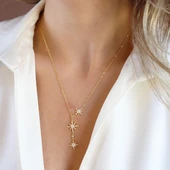 Kutup Yıldızı Zirkon Taşlı Gold Gümüş Kolye thumbnail 3