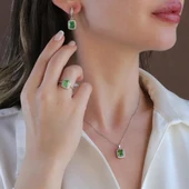 Yeşil Icecut Taşlı Gümüş Set thumbnail 1
