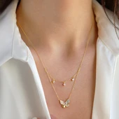 Kelebek İkili Zirkon Taşlı Gümüş Kolye thumbnail 2