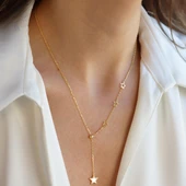 Sıralı Yıldızlı Gold Gümüş Kolye thumbnail 3