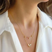 Kelebek İkili Zirkon Taşlı Gümüş Kolye thumbnail 1