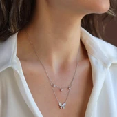 Kelebek İkili Zirkon Taşlı Gümüş Kolye thumbnail 5