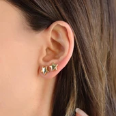 Yıldızlı Bombeli Gold Nokta Gümüş Küpe thumbnail 2