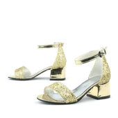 Elsa Altın Simli Kalın Topuklu Kız Çocuk Abiye Ayakkabı thumbnail 6