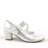 Gümüş Kurdeleli Taşlı Kız Çocuk Topuklu Abiye Ayakkabı thumbnail 3