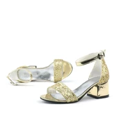 Elsa Altın Simli Kalın Topuklu Kız Çocuk Abiye Ayakkabı thumbnail 7