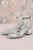 Elsa Gümüş Simli Kalın Topuklu Tek Bant Kız Çocuk Abiye Ayakkabı thumbnail 1