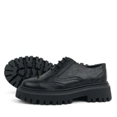 Rakerplus Siyah Kırışık Rugan Hakiki Deri Bağcıklı Oxford Günlük Ayakkabı - 5