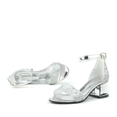 Elsa Gümüş Simli Kalın Topuklu Tek Bant Kız Çocuk Abiye Ayakkabı thumbnail 7