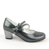 Platin Kurdeleli Taşlı Kız Çocuk Topuklu Abiye Ayakkabı thumbnail 1